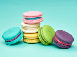 Fototapeta na wymiar Macarons pattern on pastel blue background