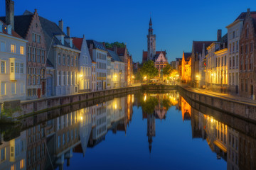 Fototapeta na wymiar Beautiful city Bruges (Brugge) old town in Belgium at night, Europe