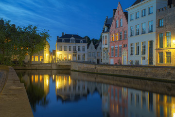 Beautiful city Bruges (Brugge) old town in Belgium at night, Europe