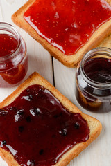 Closeup on toasts with jam