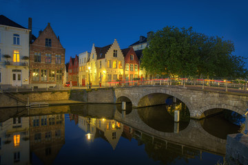 Beautiful city Bruges (Brugge) old town in Belgium at night, Europe