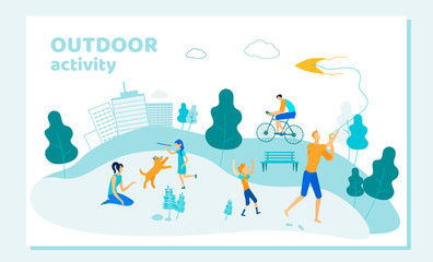 Men, Women and Little Kids Spending Time Open Air.