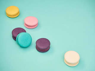 Macarons pattern on pastel blue background