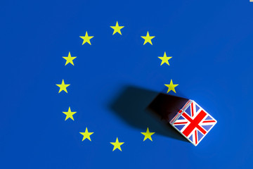 3D ILLUSTRATION of brexit concept with dices on Europe flag 