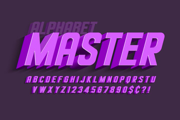 Obraz premium Condensed 3d display font design, alphabet, letters and numbers.