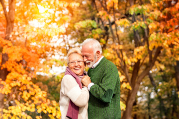 Senior couple enjoying in nature and love