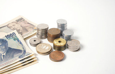 Close up Japanese currency, Japanese Yen with Banknote and Coins                                    