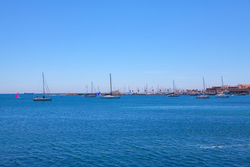  yachts in Atlantic Ocean , harbour of Cascais Portugal