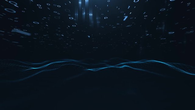 Computer cyberspace network waves with binary numbers.