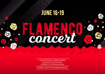 Horizontal flamenco contrast template with dark background, color graphic elements and text.  - obrazy, fototapety, plakaty