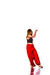 Teenage girl dancing breakdance in action