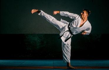Portrait of a martial arts master on the black background © qunica.com