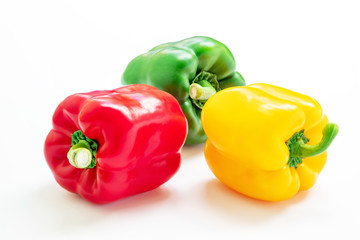 Freshness of sweet peppers, isolated on white background.