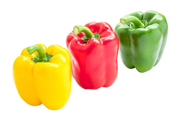 Freshness of sweet peppers, isolated on white background.
