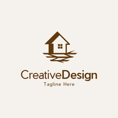 tree root house home logo vector icon illustration, abstract tree and root logos. exclusive root logo. root and house logo