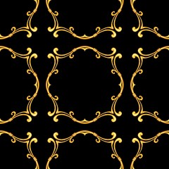 Fototapeta na wymiar Seamless pattern with decorative golden elements on black