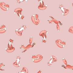 The seamless pattern of the foxes