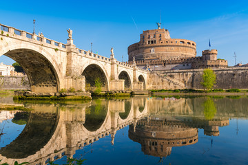 Obraz premium Saint Angel Castle and bridge over the Tiber river in Rome, Italy