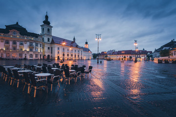 Great Square in Sibiu in rain