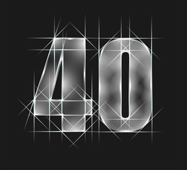 luxury abstract scintillation emerald crystal glass number 40 fourty character. gray tone background. vector illustration eps10