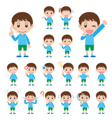 子ども　男の子　表情　感情　セット　主線なし