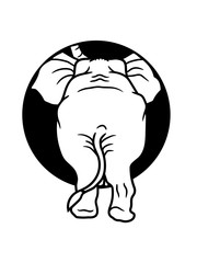 kreis elefant geht durch loch rund ende von hinten po arsch hintern dick fett gehend clipart design comic cartoon cool lustig dickhäuter rüssel spazieren weg gehen