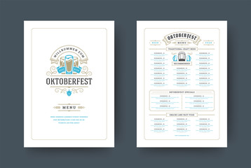 Oktoberfest menu vintage typography template with cover beer festival celebration and label design vector illustration