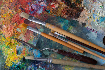 Paint brushes on palette
