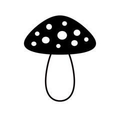 Vector flat black outline fly agaric mushroom icon isolated on white background