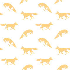 Vector seamless pattern of flat red fox silhouette isolated on white background