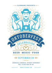 Oktoberfest flyer or poster retro typography template design beer festival celebration vector illustration