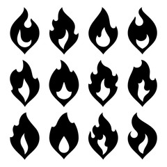 Fire flames, new black icons, vector illustration