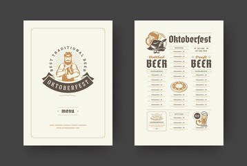 Oktoberfest menu vintage typography template with cover beer festival celebration and label design vector illustration.