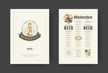 Fotobehang Oktoberfest menu vintage typography template with cover beer festival celebration and label design vector illustration. © provectors