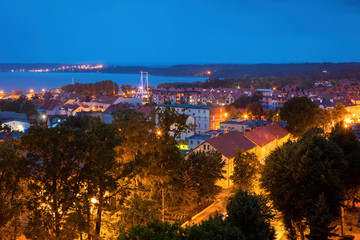 Architecture of Gizycko at night