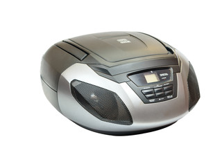 Silver stereo CD radio cassette recorder isolated on white