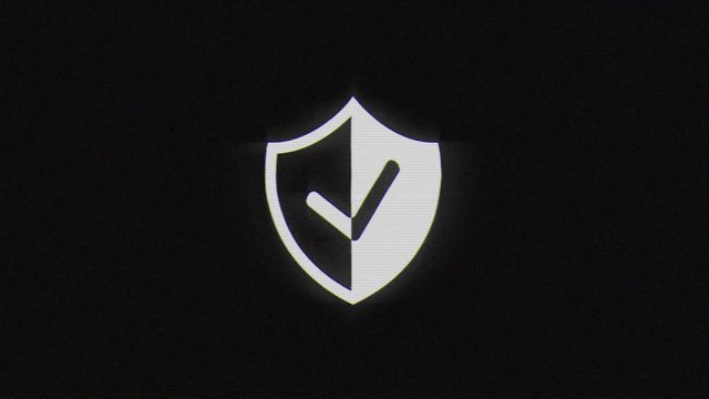 Shield check in glitch effect mp4 video on dark background