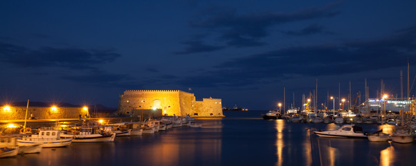 Medieval fortress in Crete at night