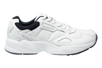 white leather sneakers for sports or for everyday wear, on a white background