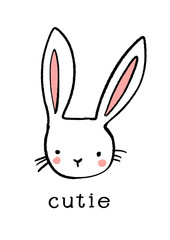 Cute hand drawn bunny icon. Sweet rabbit illustration in doodle style.