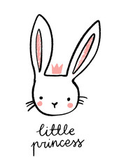 Cute hand drawn bunny icon. Sweet rabbit illustration in doodle style.
