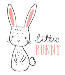 Cute bunny vector illustration. Sweet little bunny character drawing.