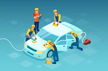 Foto op Canvas Vector of a team workers carries out a complex car wash © Feodora