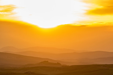 Sunset view of a rolling landscape