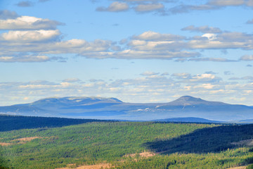 Aerial landscape view at mountain peaks at Idre in Sweden