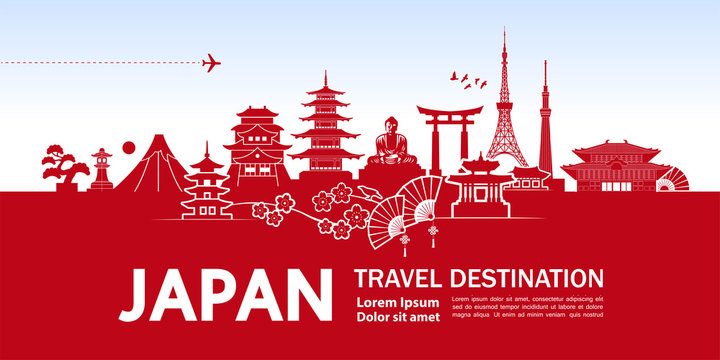 Japan travel destination grand vector illustration.