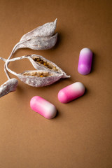 Three Sweet luxury chocolate bonbons on brown