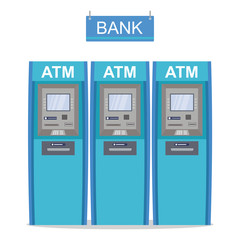 ATM Bank Cash Machine,cartoon three cash dispensers isolated on white background,