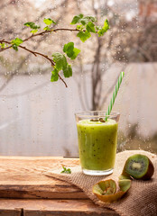 Smoothie with Kiwi Celery and Green Apple