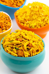 Indian Traditional Namkeen Food on White Background